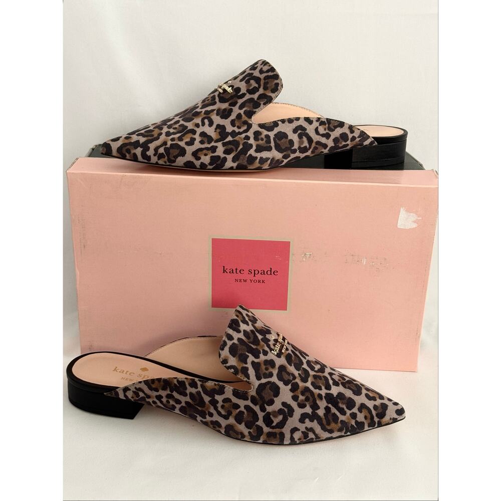 Kate Spade Loretta Leopard Mules NIB Taupe Multi Pointed Toe 10B - Picture 5 of 13